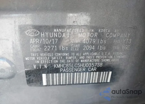 2017 Hyundai Ioniq Hybrid Limited from USA, damaged, VIN KMHC85LC5HU035738
